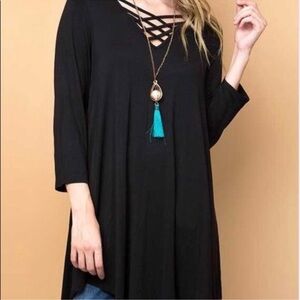 Women's Black Crisscross V-Neck Top